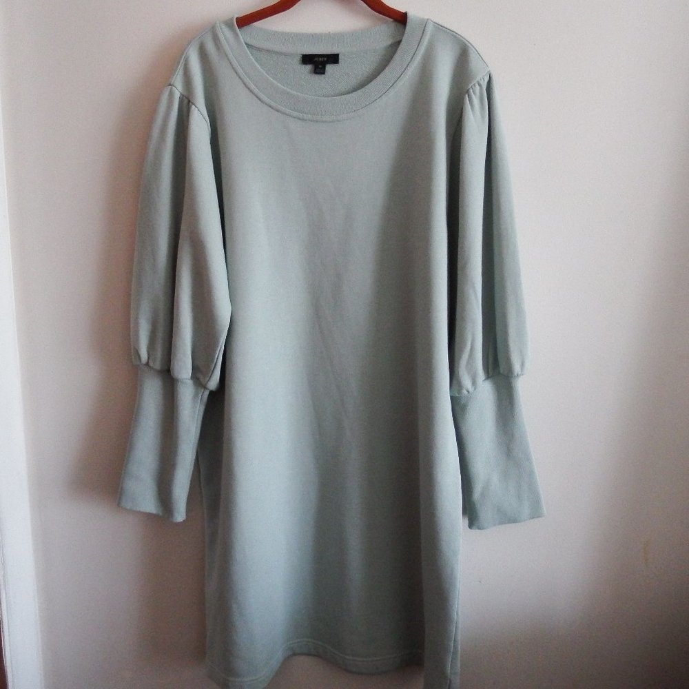 NWOT J. Crew Sweatshirt Dress Mint Puffed Sleeve M